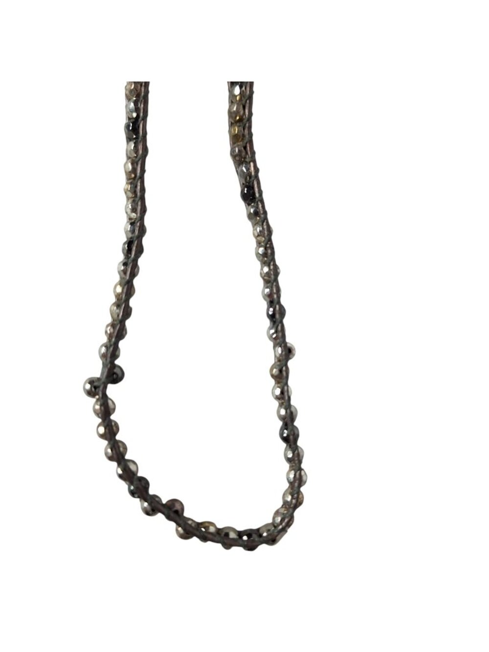 Boutique Leather Wrap Bracelet Hematite Metallic Beaded Strand Layering Necklace